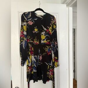 Diane Von Furstenberg Black Floral Long Sleeve Dress